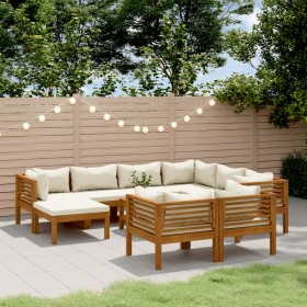 Garden furniture 10 pcs cream cushions solid acacia wood by , Garden sets - Ref: Foro24-3086941, Price: 1,00 €, Discount: %