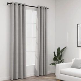 Cortinas opacas con ojales look de lino 2 pzas gris 140x225 cm de vidaXL, Cortinas y visillos - Ref: Foro24-321169, Precio: 3...