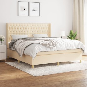 Cama box spring con colchón tela color crema 180x200 cm de , Camas y somieres - Ref: Foro24-3132254, Precio: 679,99 €, Descue...