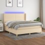 Boxspringbett-Matratze und LED-Leuchten, cremefarbener Stoff, 180 x 200 cm von , Betten und Lattenroste - Ref: Foro24-3138978...