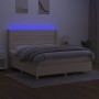 Boxspringbett-Matratze und LED-Leuchten, cremefarbener Stoff, 180 x 200 cm von , Betten und Lattenroste - Ref: Foro24-3138978...