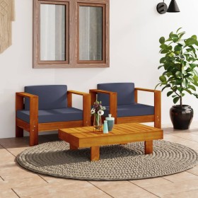 Solid wood garden furniture 3 pieces with dark gray cushions by , Garden sets - Ref: Foro24-3144984, Price: 426,80 €, Discoun...