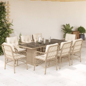 Set comedor de jardín 9 pzas con cojines ratán sintético beige de , Conjuntos de jardín - Ref: Foro24-3212063, Precio: 1,00 €...