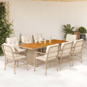 9-teiliges Garten-Esszimmer-Set mit Kissen synthetisches Rattan beige von , Gartensets - Ref: Foro24-3212077, Preis: 1,00 €, ...