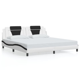 Estructura cama con LED cuero sintético blanco negro 200x200 cm de , Camas y somieres - Ref: Foro24-3214049, Precio: 223,99 €...