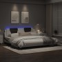 Estructura cama con LED cuero sintético blanco negro 200x200 cm de , Camas y somieres - Ref: Foro24-3214049, Precio: 223,17 €...