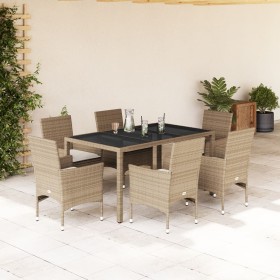 Set comedor jardín 7 pzas cojines ratán sintético vidrio beige de , Conjuntos de jardín - Ref: Foro24-3278570, Precio: 516,99...