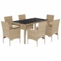 Set comedor jardín 7 pzas cojines ratán sintético vidrio beige de , Conjuntos de jardín - Ref: Foro24-3278570, Precio: 524,10...