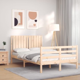 Estructura de cama de matrimonio con cabecero madera maciza de vidaXL, Camas y somieres - Ref: Foro24-3194736, Precio: 118,99...