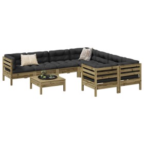 9-piece garden sofa set with impregnated pine wood cushions by , Garden sets - Ref: Foro24-3299376, Price: 831,99 €, Discount: %