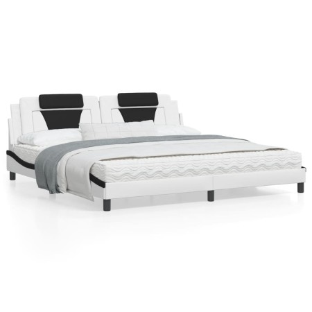 Estructura de cama con cabecero cuero sintético blanco y negro de , Camas y somieres - Ref: Foro24-3208123, Precio: 211,92 €,...