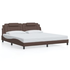 Estructura cama con luces LED cuero sintético marrón 200x200 cm de , Camas y somieres - Ref: Foro24-3214045, Precio: 223,17 €...