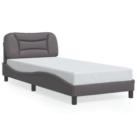 Estructura de cama con luces LED cuero sintético gris 80x200 cm de , Camas y somieres - Ref: Foro24-3213895, Precio: 173,99 €...