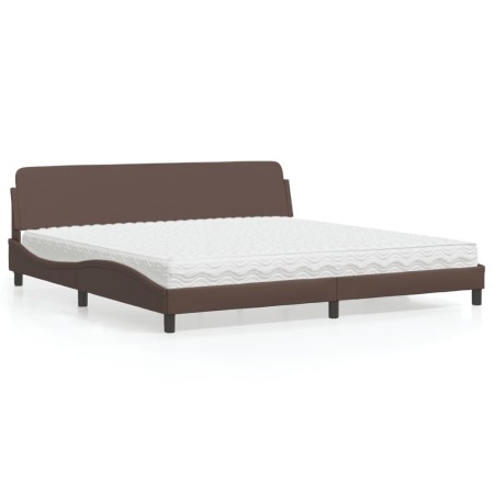 Cama con colchón cuero sintético marrón 200x200 cm de , Camas y somieres - Ref: Foro24-3208479, Precio: 428,19 €, Descuento: %