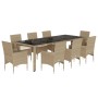 Set comedor jardín 9 pzas cojines ratán sintético vidrio beige de , Conjuntos de jardín - Ref: Foro24-3278595, Precio: 706,33...