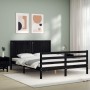 Estructura cama de matrimonio con cabecero madera maciza negro de vidaXL, Camas y somieres - Ref: Foro24-3194775, Precio: 165...