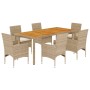 Set de comedor jardín 7 pzas con cojines ratán PE acacia beige de , Conjuntos de jardín - Ref: Foro24-3278685, Precio: 568,29...