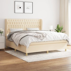 Cama box spring con colchón tela color crema 180x200 cm de , Camas y somieres - Ref: Foro24-3128786, Precio: 686,07 €, Descue...