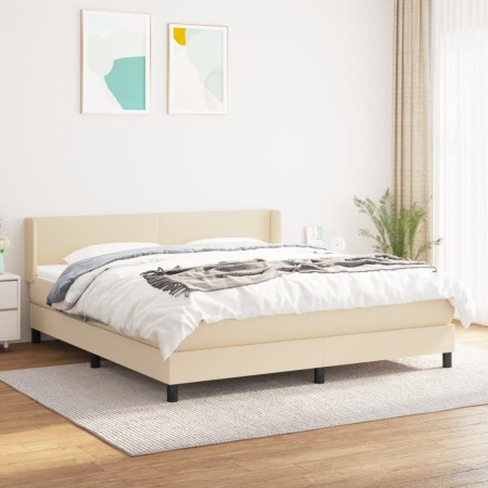 Cama box spring con colchón tela color crema 180x200 cm de , Camas y somieres - Ref: Foro24-3129574, Precio: 551,57 €, Descue...