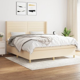 Cama box spring con colchón tela color crema 180x200 cm de , Camas y somieres - Ref: Foro24-3132094, Precio: 658,40 €, Descue...