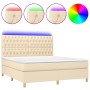 Boxspringbett-Matratze und LED-Leuchten, cremefarbener Stoff, 180 x 200 cm von , Betten und Lattenroste - Ref: Foro24-3135698...