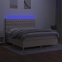 Cama box spring colchón y luces LED tela crema 180x200 cm de , Camas y somieres - Ref: Foro24-3135698, Precio: 687,86 €, Desc...