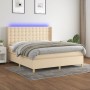 Box spring bed mattress and LED lights cream fabric 180x200 cm by , Beds and slatted bases - Ref: Foro24-3139218, Price: 663,...