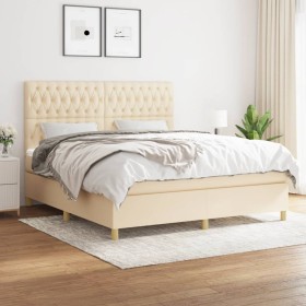 Cama box spring con colchón tela color crema 180x200 cm de , Camas y somieres - Ref: Foro24-3142598, Precio: 674,56 €, Descue...