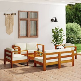 Muebles de jardín madera maciza 5 pzas con cojines blanco crema de , Conjuntos de jardín - Ref: Foro24-3144979, Precio: 1,00 ...