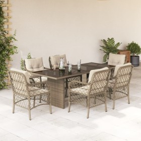 7-teiliges Garten-Essset mit beigen Kissen aus synthetischem Rattan von , Gartensets - Ref: Foro24-3212062, Preis: 934,99 €, ...