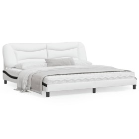 Bed frame with black and white synthetic leather headboard by , Beds and slatted bases - Ref: Foro24-3208029, Price: 250,99 €...