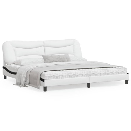 Bed frame with black and white synthetic leather headboard by , Beds and slatted bases - Ref: Foro24-3208029, Price: 250,91 €...