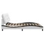 Bed frame with black and white synthetic leather headboard by , Beds and slatted bases - Ref: Foro24-3208029, Price: 250,91 €...