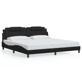 Estructura cama con luces LED cuero sintético negro 200x200 cm de , Camas y somieres - Ref: Foro24-3214043, Precio: 222,99 €,...