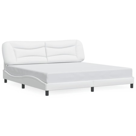 Estructura cama con luces LED cuero sintético blanco 200x200 cm de , Camas y somieres - Ref: Foro24-3213956, Precio: 264,99 €...