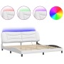 Bed frame with LED lights white synthetic leather 200x200 cm by , Beds and slatted bases - Ref: Foro24-3213956, Price: 261,09...