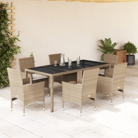 Set comedor jardín 7 pzas cojines ratán sintético vidrio beige de , Conjuntos de jardín - Ref: Foro24-3278571, Precio: 580,99...