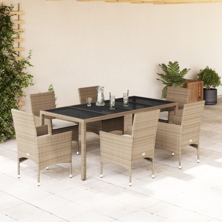 Garden dining set 7 pieces with beige glass synthetic rattan cushions by , Garden sets - Ref: Foro24-3278571, Price: 587,72 €...