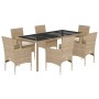 Set comedor jardín 7 pzas cojines ratán sintético vidrio beige de , Conjuntos de jardín - Ref: Foro24-3278571, Precio: 589,23...