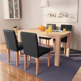 Chairs and dining table 5 pieces oak and black artificial leather by , Furniture sets for kitchens and dining rooms - Ref: Fo...