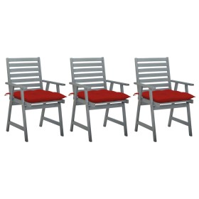 Garden dining chairs 3 units solid acacia wood and cushions by , Garden chairs - Ref: Foro24-3064449, Price: 254,10 €, Discou...