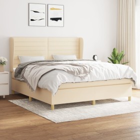 Cama box spring con colchón tela color crema 180x200 cm de , Camas y somieres - Ref: Foro24-3128626, Precio: 663,66 €, Descue...