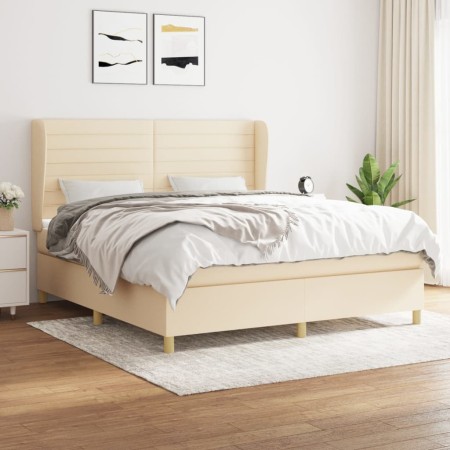 Cama box spring con colchón tela color crema 180x200 cm de , Camas y somieres - Ref: Foro24-3128626, Precio: 651,44 €, Descue...