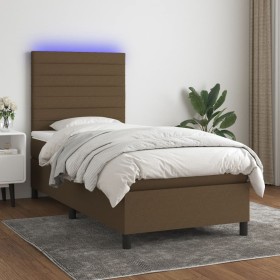 Cama box spring colchón y luces LED tela marrón oscuro 90x190cm de , Camas y somieres - Ref: Foro24-3134920, Precio: 374,77 €...