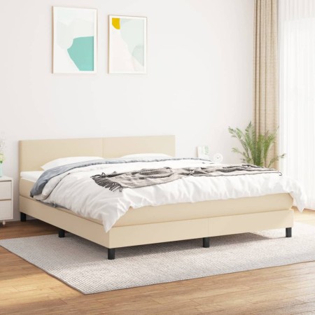 Cama box spring con colchón tela color crema 180x200 cm de , Camas y somieres - Ref: Foro24-3139918, Precio: 550,37 €, Descue...