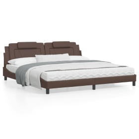 Brown synthetic leather headboard bed frame 200x200 cm by , Beds and slatted bases - Ref: Foro24-3208119, Price: 212,99 €, Di...