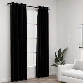 Cortinas opacas con ojales look de lino 2 pzas negro 140x225 cm de vidaXL, Cortinas y visillos - Ref: Foro24-321153, Precio: ...