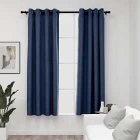 Blackout curtains with linen look eyelets 2 pcs blue 140x175 cm by vidaXL, Curtains and curtains - Ref: Foro24-321176, Price:...