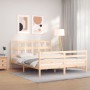 Double bed frame with solid wood headboard by vidaXL, Beds and slatted bases - Ref: Foro24-3194836, Price: 140,99 €, Discount: %