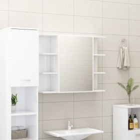 Armario espejo baño contrachapada blanco brillo 80x20,5x64 cm de vidaXL, Tocadores de baño - Ref: Foro24-802612, Precio: 77,3...